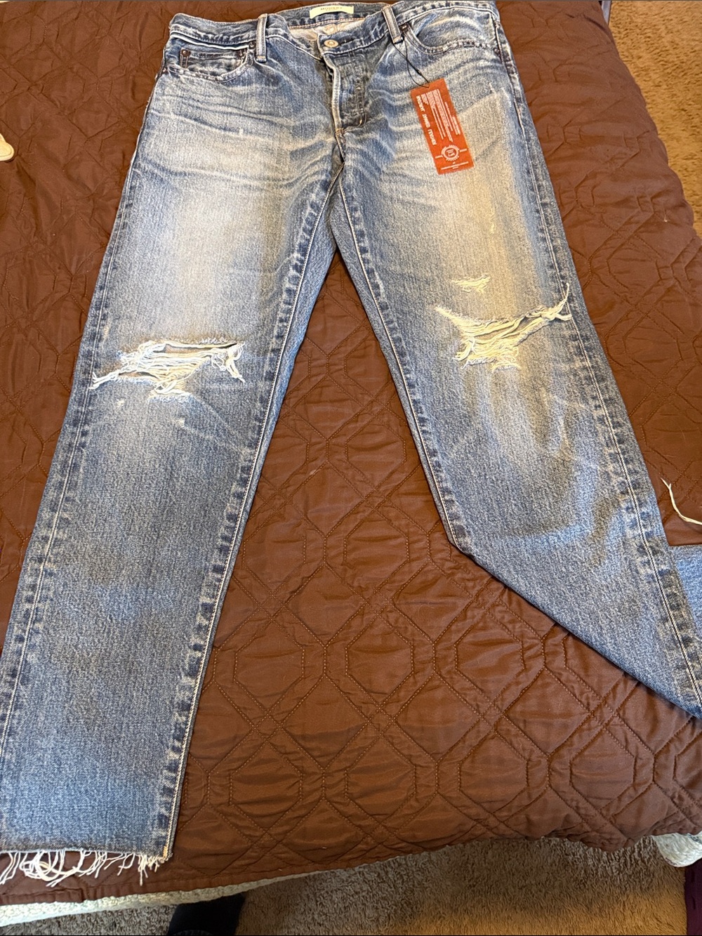 Moussy Light Blue Distressed Straight Leg Jeans
